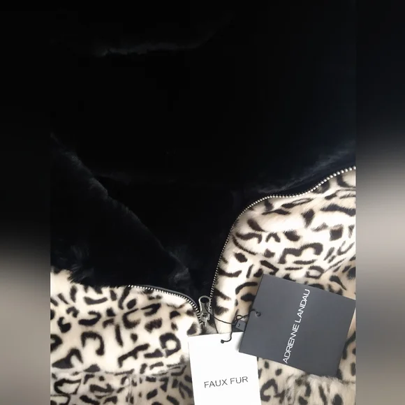 ADRIENNE LANDAU Reversible Faux Fur Hooded Vest Black / Animal $295 - Picture 6 of 15